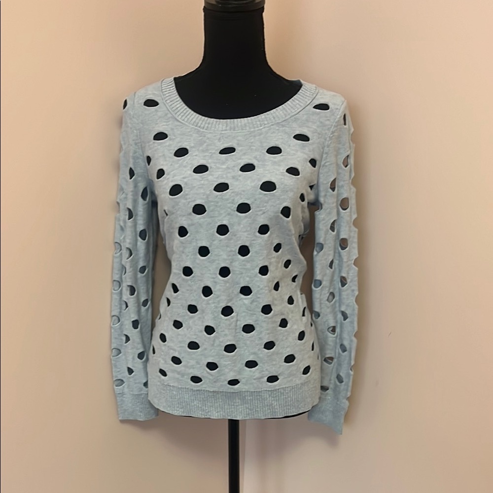 Light Blue Crew Neck Sweater with Polka Dots